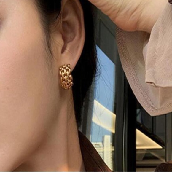 Chain link thick SABRINA mini hoop earrings Gold - Picture 4 of 7